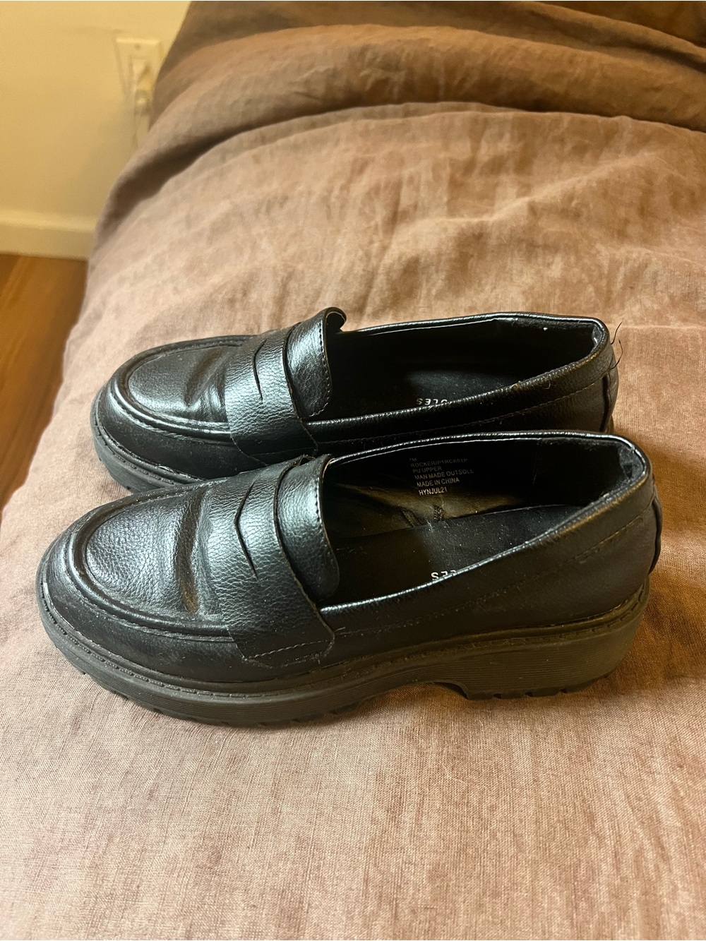 Sincerly Jules Black Leather Platform Penny Loafers